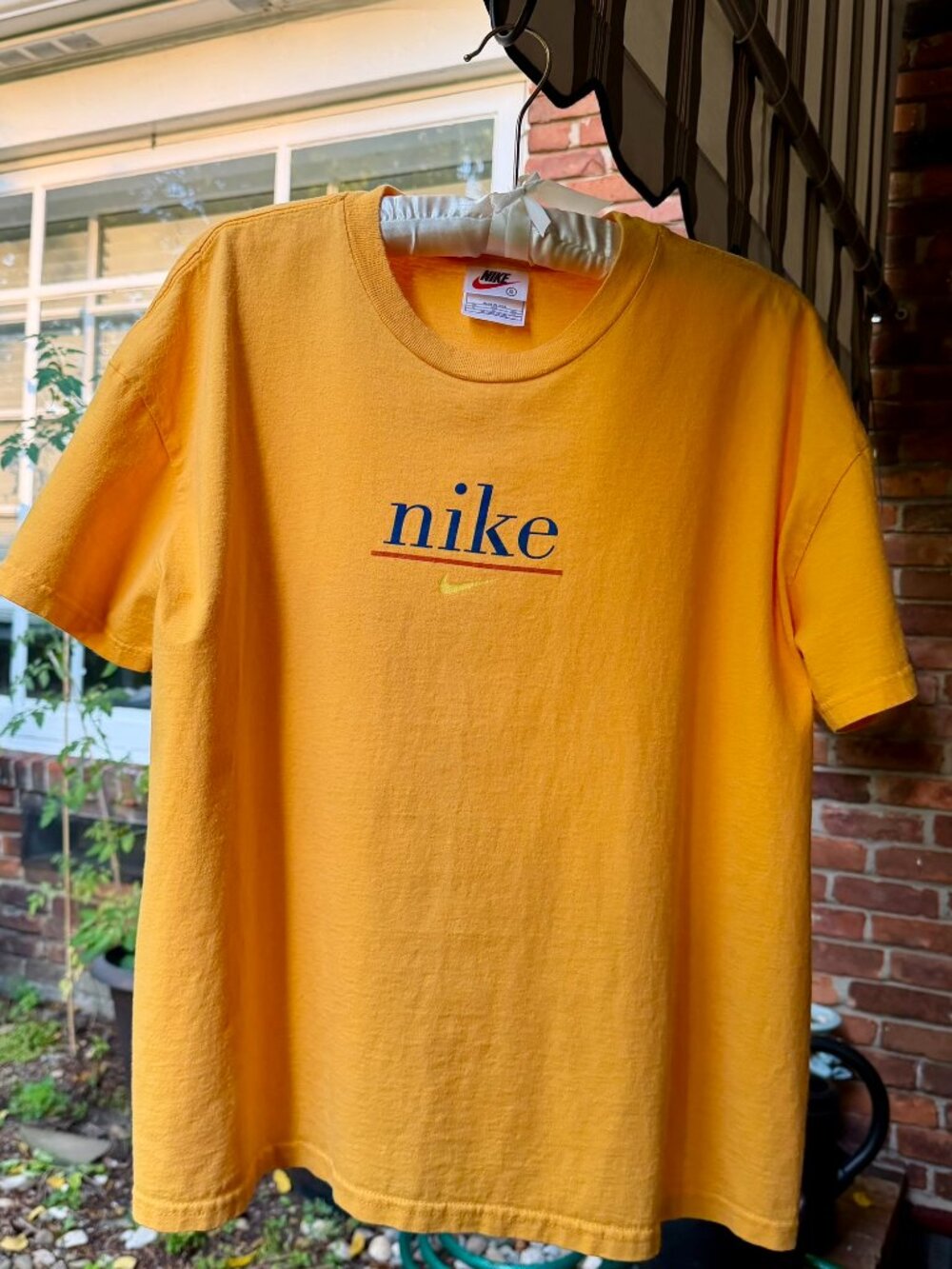 Authentic Vtg 90s Nike White Tag XL T-Shirt, Gold, Rare lc Spellout / Minimalist